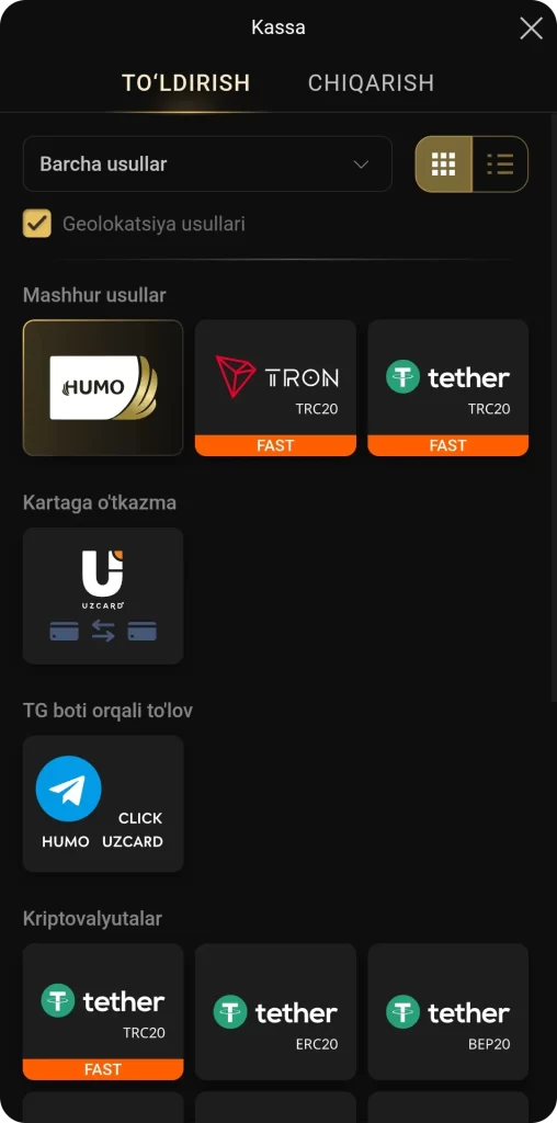 Ilovada hisobni to'ldirish