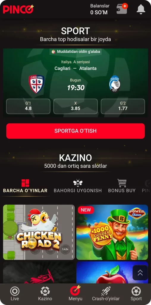 Android uchun Pinco Casino mobil ilovasi